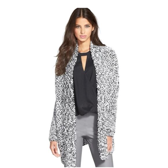 ASTR the Label Black and White Marled Boucle Open Longline Cardigan Size S - Picture 1 of 10